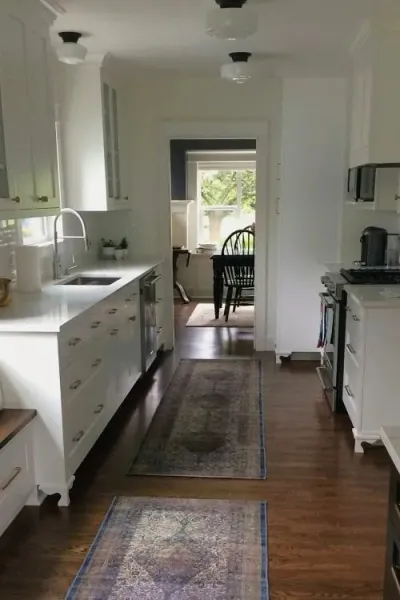 After kitchen remodel with white cabinets and improved layout in Brooklyn SE Portland home