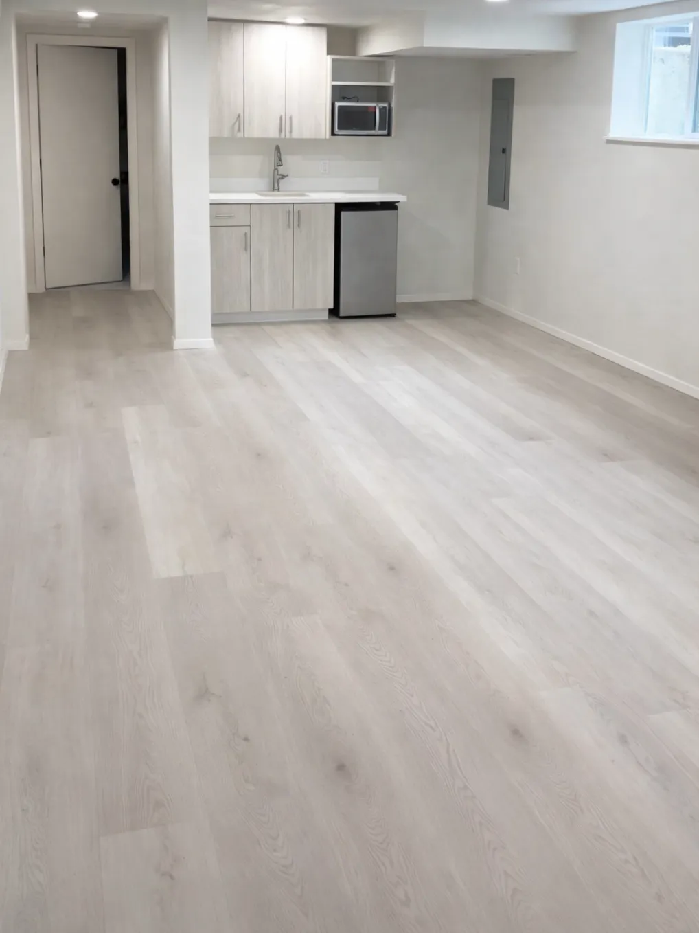 Basement remodel with open living space and kitchenette in Mt. Tabor southeast Portland home